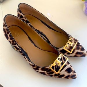 Tory Burch Gigi calf hair leopard block heels